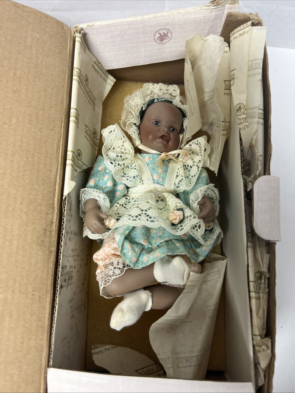 Ashton Drake Miniature Porcelain Doll, Skin- Dark, Length- 6in, New In Box